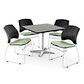 OFM 36 Square Flip-Top Gray Nebula Table With 4 Chairs, Sage Green