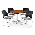 OFM 42 Square Flip-Top Cherry Table With 4 Chairs, Putty