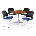 OFM 36 Square Flip-Top Cherry Table With 4 Chairs, Royal Blue