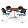 OFM 42 Square Flip-Top Cherry Table With 4 Chairs, Cornflower Blue