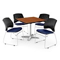 OFM 36 Square Flip-Top Cherry Table With 4 Chairs, Navy