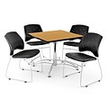 OFM 36 Square Multi-Purpose Oak Table With 4 Chairs, Black