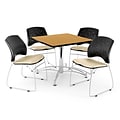 OFM 42 Square Multi-Purpose Oak Table With 4 Chairs, Khaki