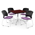 OFM 42 Square Multi-Purpose Mahogany Table With 4 Chairs, Plum