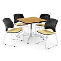 OFM 36 Square Multi-Purpose Oak Table With 4 Chairs, Golden Flax