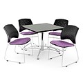 OFM 36 Square Multi-Purpose Gray Nebula Table With 4 Chairs, Plum