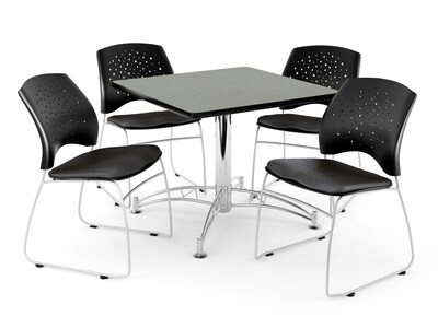 OFM 36 Square Multi-Purpose Gray Nebula Table With 4 Chairs, Black