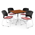 OFM 36 Square Multi-Purpose Cherry Table With 4 Chairs, Coral Pink
