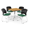 OFM 42 Square Multi-Purpose Oak Table With 4 Chairs, Shamrock Green