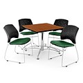 OFM 42 Square Multi-Purpose Cherry Table With 4 Chairs, Forest Green
