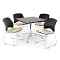 OFM 36 Square Multi-Purpose Gray Nebula Table With 4 Chairs, Khaki