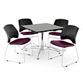 OFM 42 Square Multi-Purpose Gray Nebula Table With 4 Chairs, Burgundy