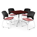 OFM 42 Square Multi-Purpose Mahogany Table With 4 Chairs, Coral Pink