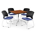 OFM 36 Square Multi-Purpose Cherry Table With 4 Chairs, Colonial Blue