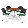OFM 42 Square Multi-Purpose Cherry Table With 4 Chairs, Shamrock Green