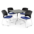 OFM 42 Square Multi-Purpose Gray Nebula Table With 4 Chairs, Royal Blue