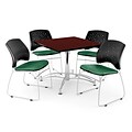 OFM 42 Square Multi-Purpose Mahogany Table With 4 Chairs, Shamrock Green