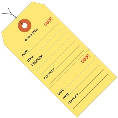BOX 4 3/4" x 2 3/8" #5 Pre-Wired Consecutively Numbered Repair Tags, Yellow