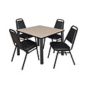 Regency Cain 36 Square Breakroom Table- Beige & 4 Restaurant Stack Chairs- Black (TB3636BEBPBK29)