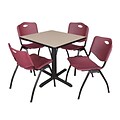 Regency Seating Beige Lunchroom Table 42 Laminate Top & Metal X Base with 4 Burgundy M Stack Chairs