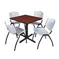 Regency Seating Cherry Table 42 Laminate Top & Metal X Base with 4 Gray M Stack Chairs
