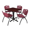 Regency Seating Mahogany Table 42 Laminate Top & Metal X Base with 4 Burgundy M Stack Chairs