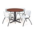 Regency Seating Cherry Lunchroom Table 36 Laminate/Metal with 4 Gray M Stack Chairs