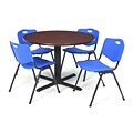 Regency Seating Mahogany Lunchroom Table 36 Laminate/Metal with 4 Blue M Stack Chairs