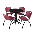 Regency Seating Mocha Walnut Lunchroom Table 36 Laminate/Metal with 4 Burgundy M Stack Chairs