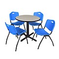 Regency Seating Maple Lunchroom Table 36 Laminate/Metal with 4 Blue M Stack Chairs