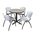 Regency Seating Maple Lunchroom Table 36 Laminate/Metal with 4 Gray M Stack Chairs