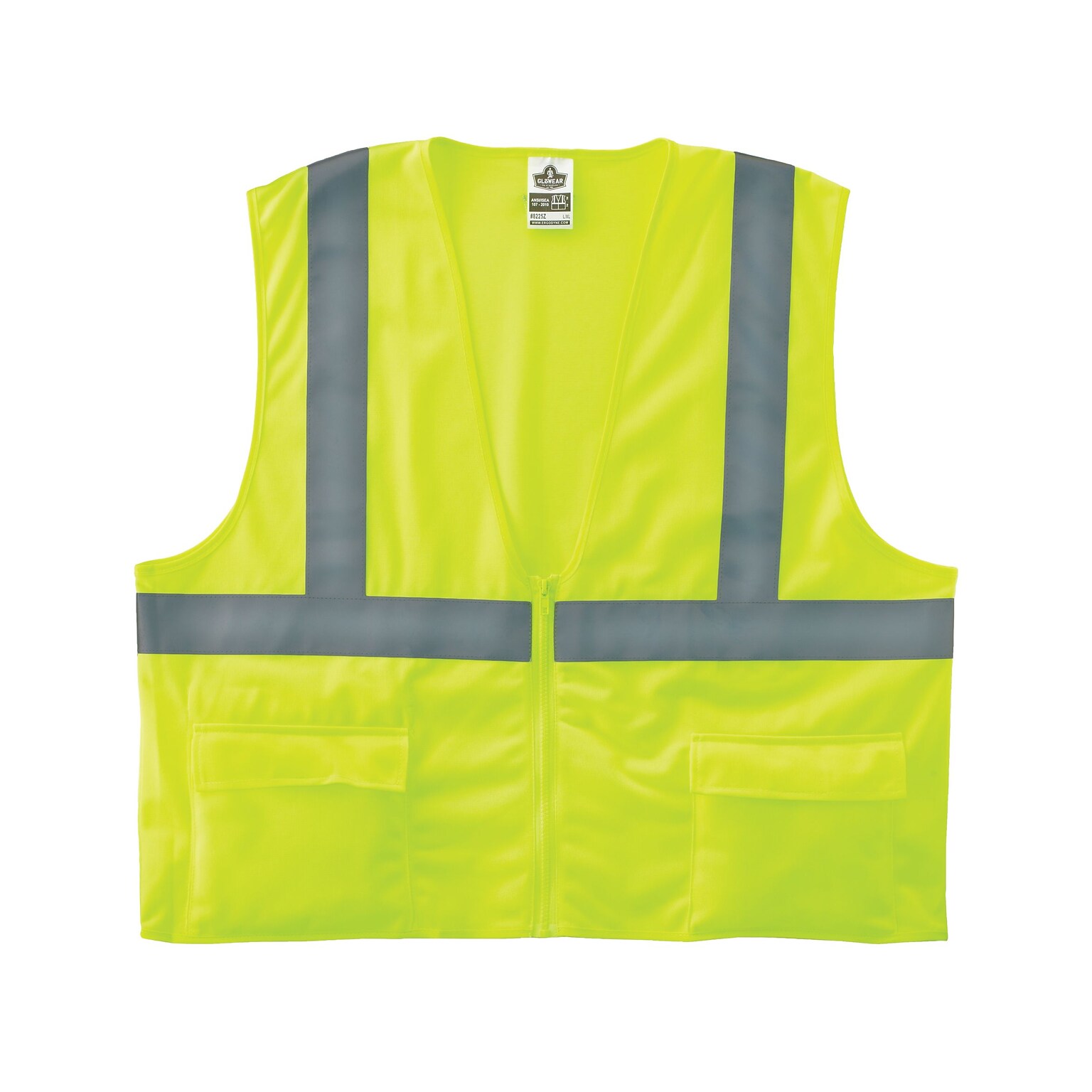 Ergodyne GloWear 8225Z High Visibility Sleeveless Safety Vest, ANSI Class R2, Lime, 2XL/3XL (21167)