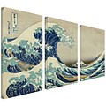 ArtWall The Great Wave Off... 3 Piece Gallery Wrapped Canvas Art By Katsushika Hokusai, 36 x 54