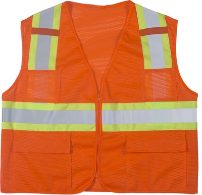 Mutual Industries High Visibility Sleeveless Safety Vest, ANSI Class R2, Orange, Large (16368-1-3)