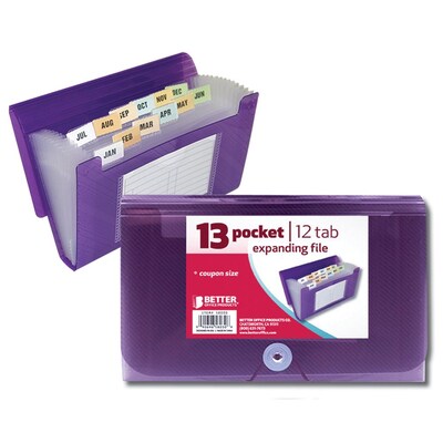 Better Office Products 13 Pocket Coupon Size Expanding File; 12/Pack (58030)