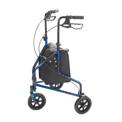 Drive Medical 3 Wheel Rollator Rolling Walker with Basket Tray and Pouch Flame Blue (10289BL)