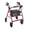 Drive Medical Aluminum Rollator Rolling Walker with Fold Up and Removable Back Support and Padded Seat Red (R728RD)