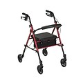 Drive Medical Adjustable Height Rollator with 6 Wheels, Red