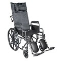 Drive Medical Silver Sport Reclining Wheelchair w/ Detachable Desk Length Arms and Leg rest, Seat 18