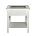 SEI Panorama 22 1/2 Hardwood End Table With Glass Top; Off-White