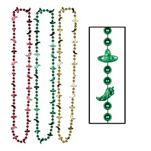 Beistle Fiesta Beads Necklace; 33, Red/Gold/Green