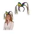 Beistle Adjustable Jester Headband With Tassels; Green/Gold/Purple