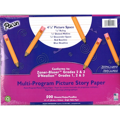 Pacon Picture Paper, 1/2 Ruled, 1/4 Dotted Line, 12 x 9, 500/PK