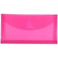JAM Paper® #10 Plastic Envelopes with Hook & Loop Closure, 1 Expansion, 5.25 x 10, Fuchsia Pink P