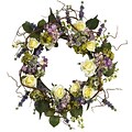 Nearly Natural 4673 24 Hydrangea Rose Wreath, White/Purple