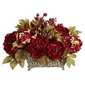 Nearly Natural 4929 Peony and Hydrangea Silk Floral Arrangements, Red