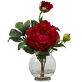 Nearly Natural 1278-RD Peony with Fluted Vase, Red