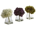 Nearly Natural 1313 Hydrangea with Vase Set of 3 Floral Arrangements, Assorted