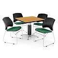 OFM™ 36 Square Oak Laminate Multi-Purpose Table With 4 Chairs, Shamrock Green
