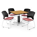 OFM™ 42 Square Oak Laminate Multi-Purpose Table With 4 Chairs, Coral Pink